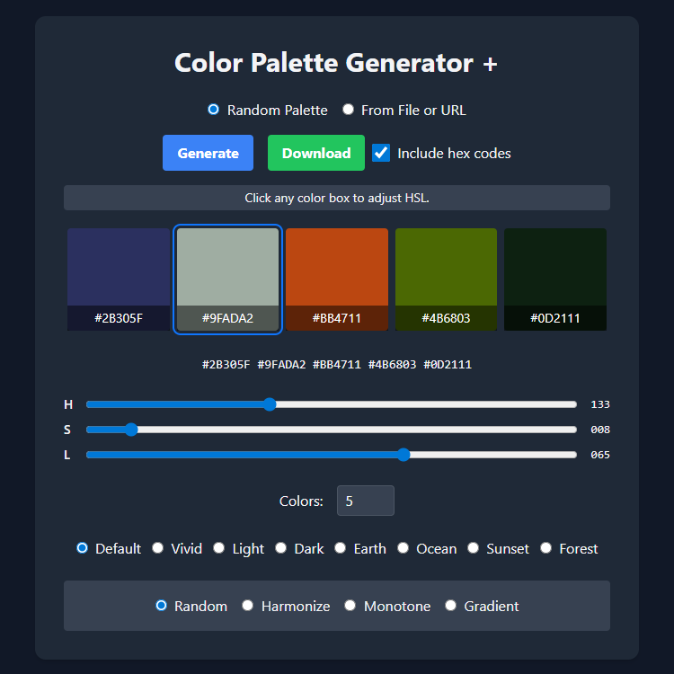 Random Color Palette Generator Plus HSL