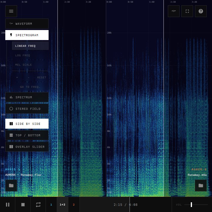 Minimalist Audio Compare - Waveforms - Spectrogram - Spectrum