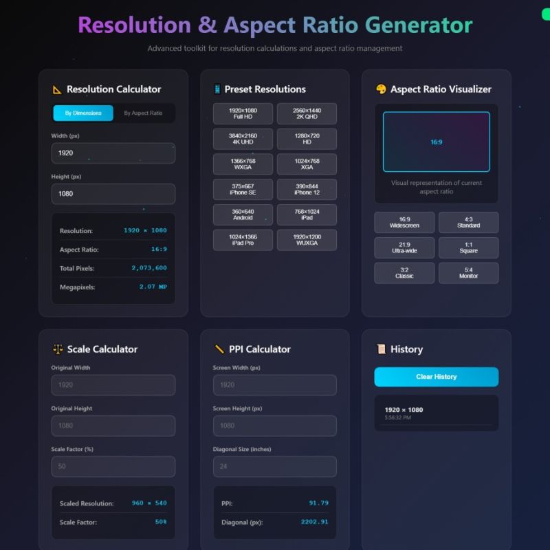 Resolution & Aspect Ratio Generator